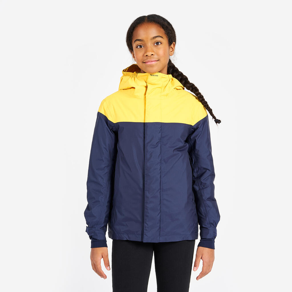 Kids’ sailing jacket, warm and waterproof, sailing 100, navy blue / yellow