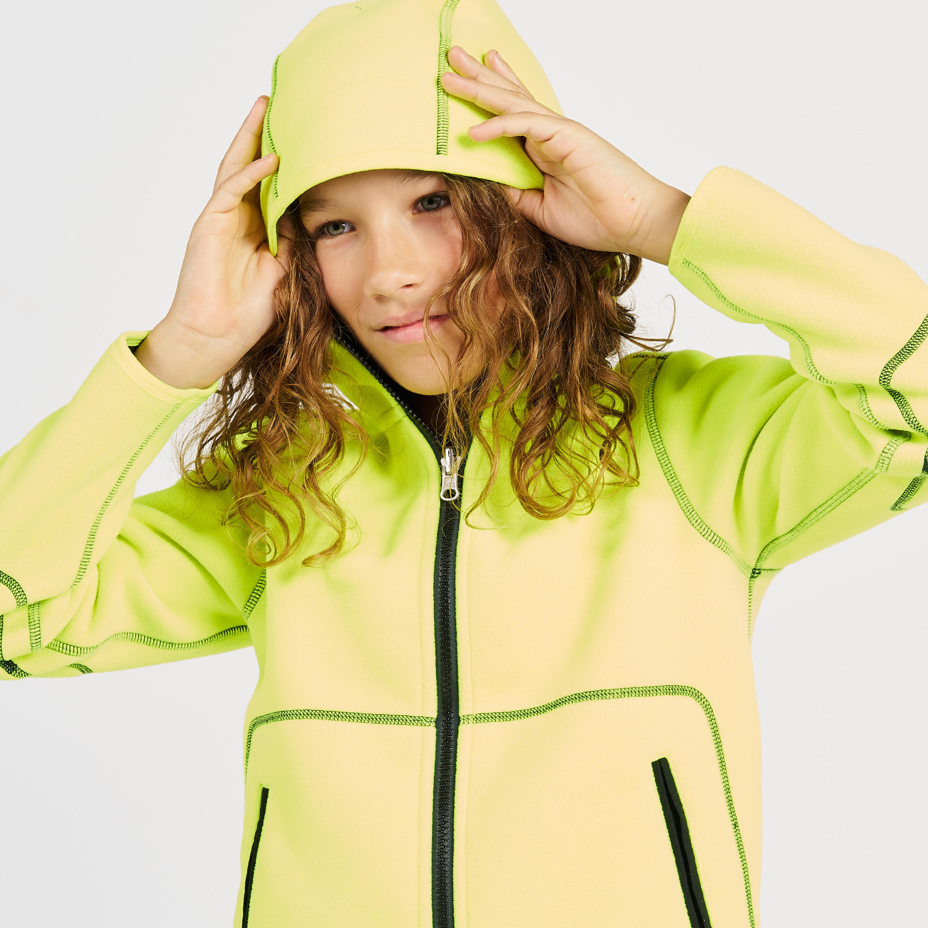 Veste polaire de voile, chaude et réversible, enfant, 500, gris/jaune fluo 10/10
