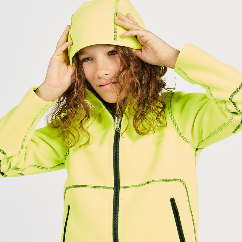 Casaco polar de vela quente e reversível Criança 500 cinzento/amarelo fluo