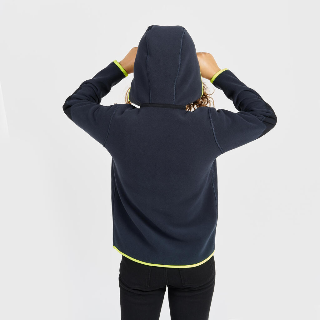 Kids’ Sailing fleece jacket, warm and reversible, 500, grey/neon yellow