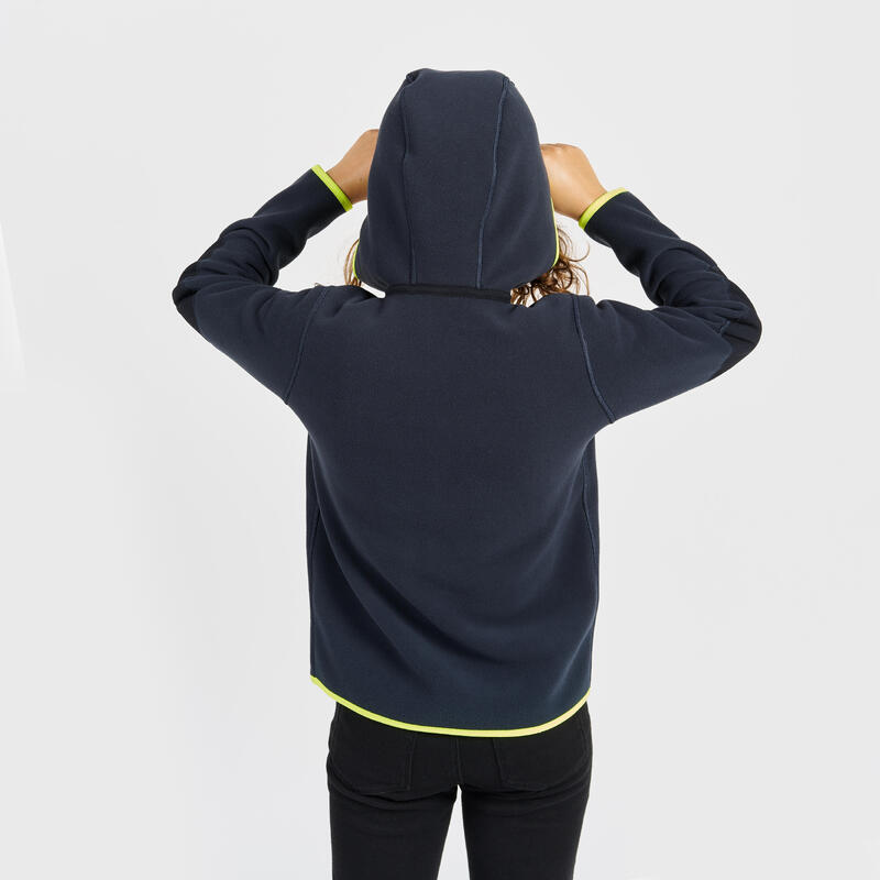 Casaco polar de vela quente e reversível Criança 500 cinzento/amarelo fluo