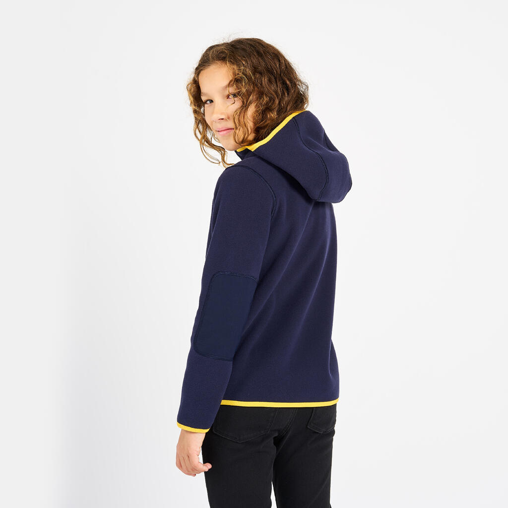 Veste polaire de voile, chaude et réversible, enfant, 500, bleu navy / jaune