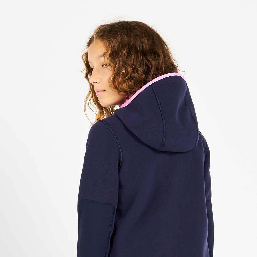 Veste polaire de voile, chaude et réversible, enfant, 500, bleu navy / moutarde