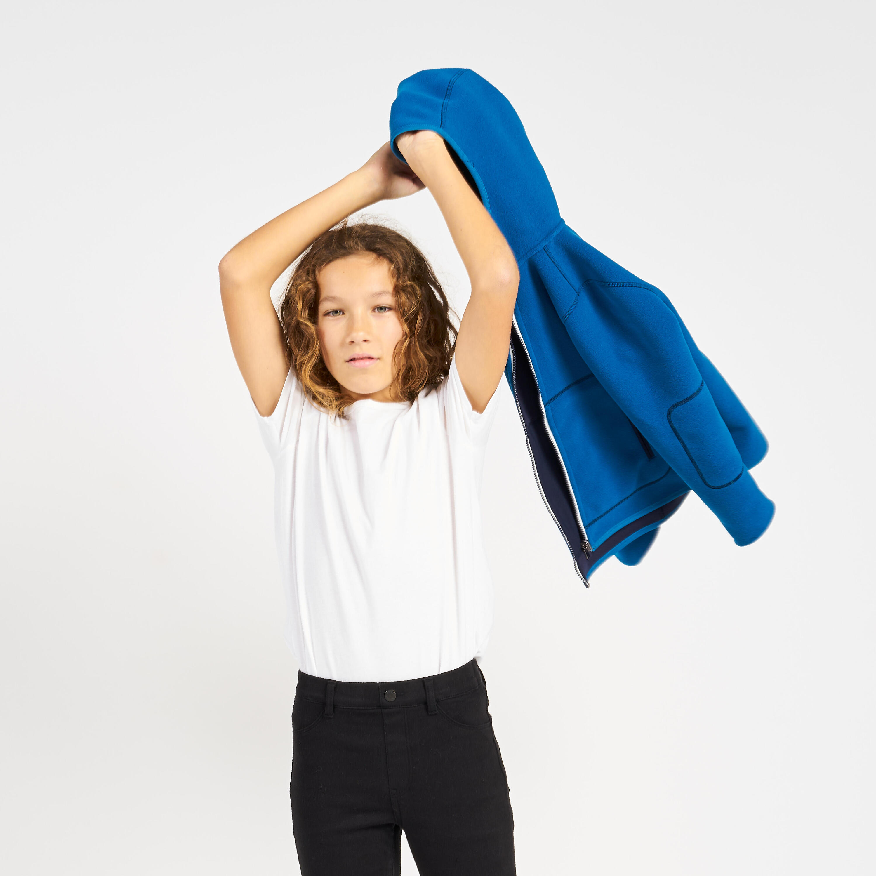 Kids’ fleece sailing jacket, warm and reversible, 500, navy blue / blue 8/9