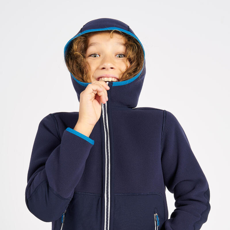 Veste polaire de voile, chaude et réversible, enfant, 500, bleu navy /bleu