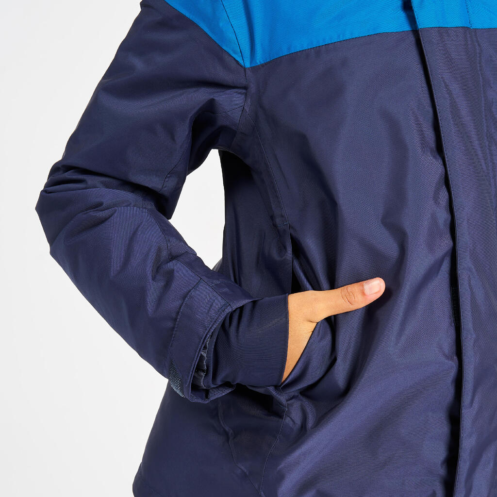 Kids’ sailing jacket, warm and waterproof, sailing 100, navy blue / yellow