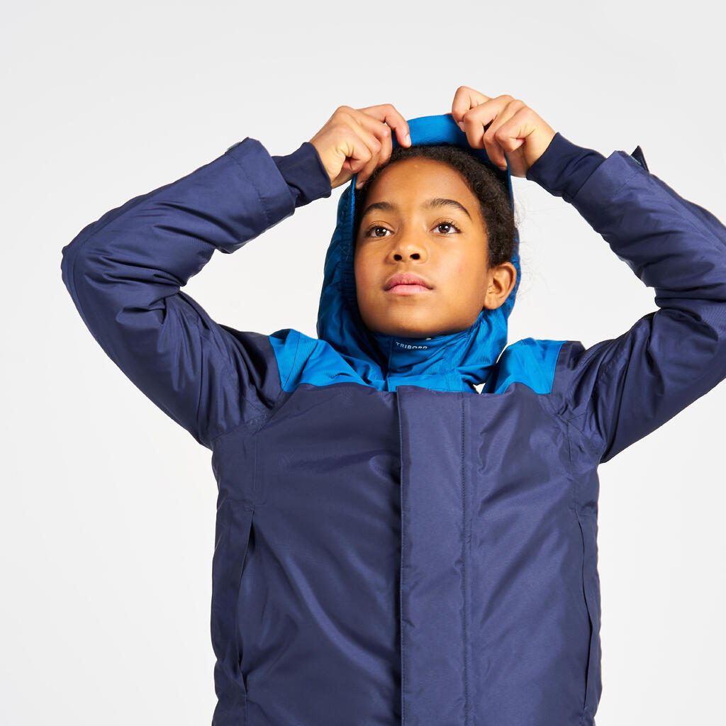 Kids’ sailing jacket, warm and waterproof, sailing 100, navy blue / yellow