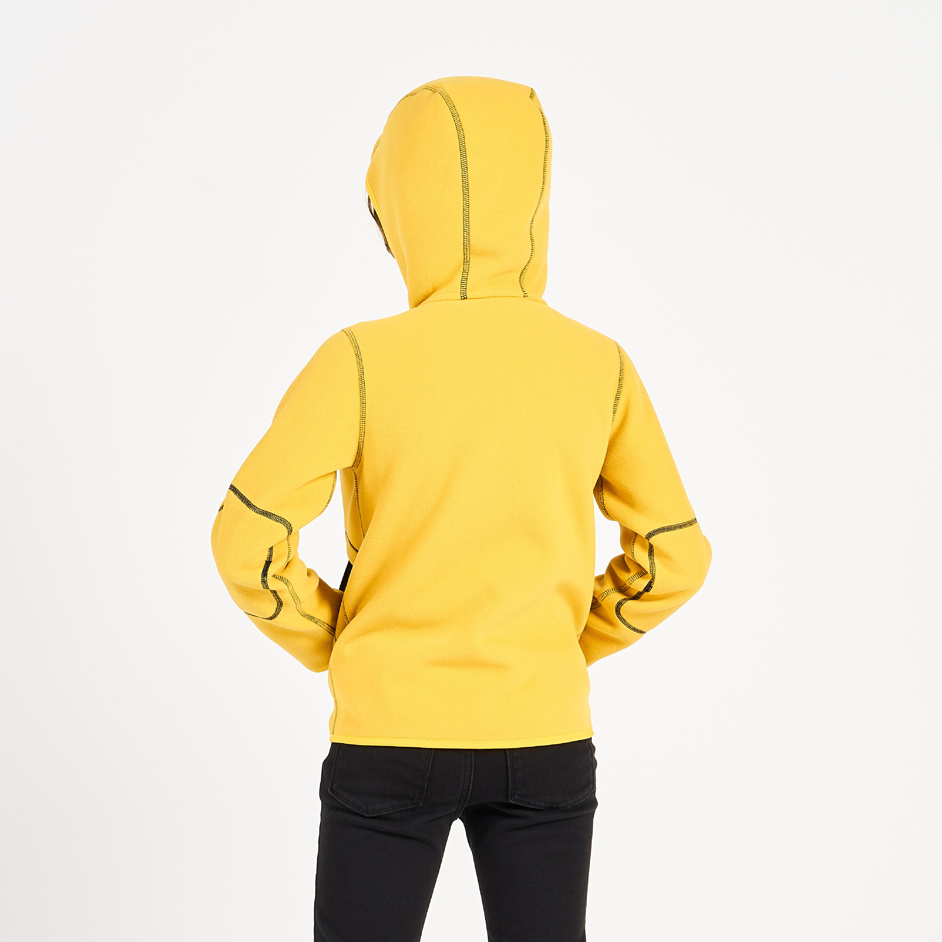Warme en omkeerbare fleece jas voor zeilen kinderen 500 marineblauw mosterdgeel 6/9