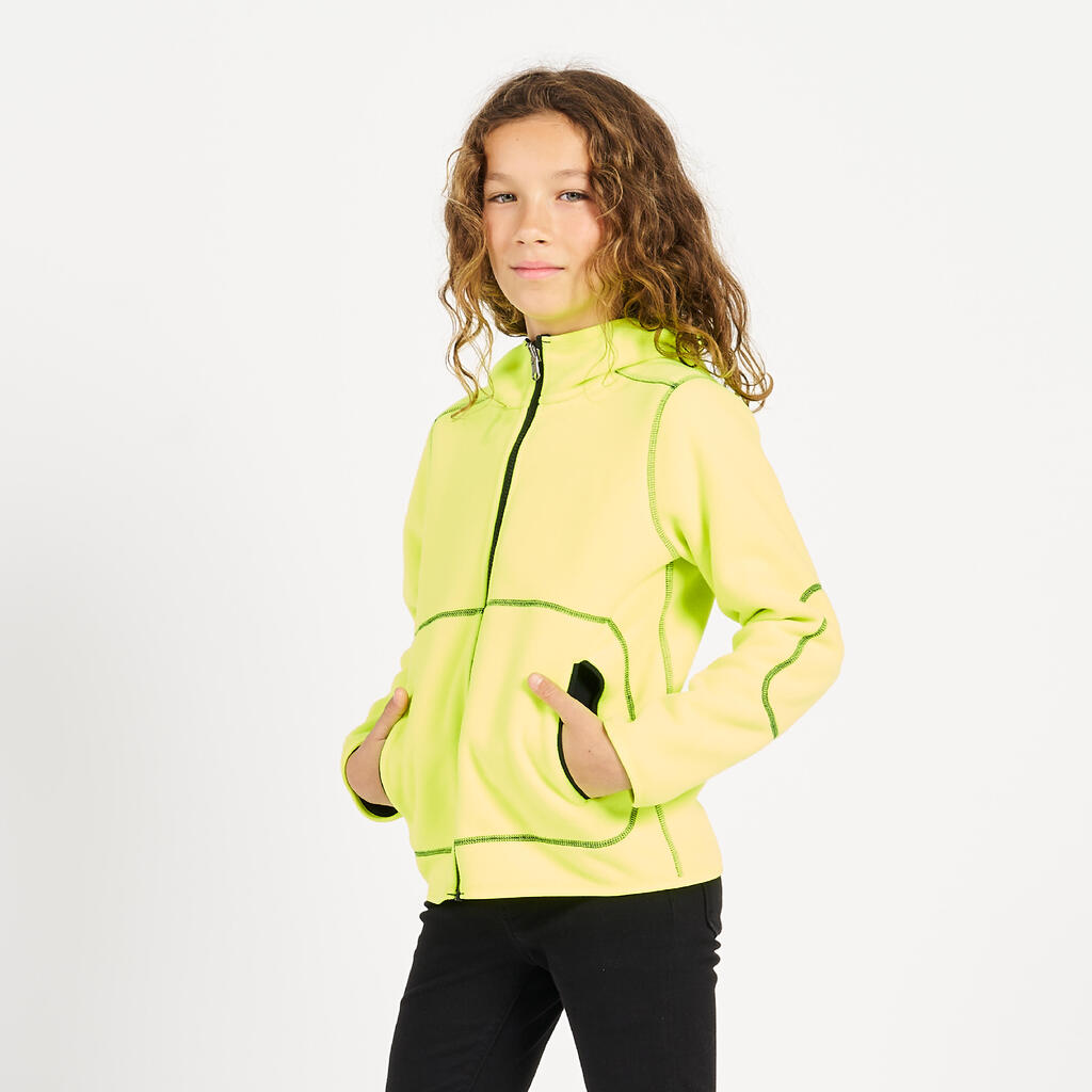 Kids’ Sailing fleece jacket, warm and reversible, 500, grey/neon yellow