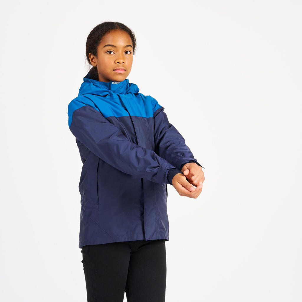 Kids’ sailing jacket, warm and waterproof, sailing 100, navy blue / yellow
