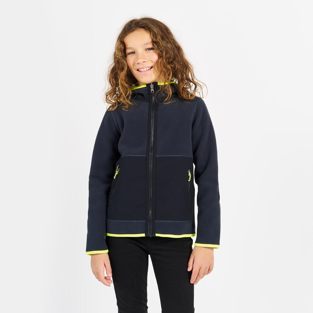 Kids’ Sailing fleece jacket, warm and reversible, 500, grey/neon yellow