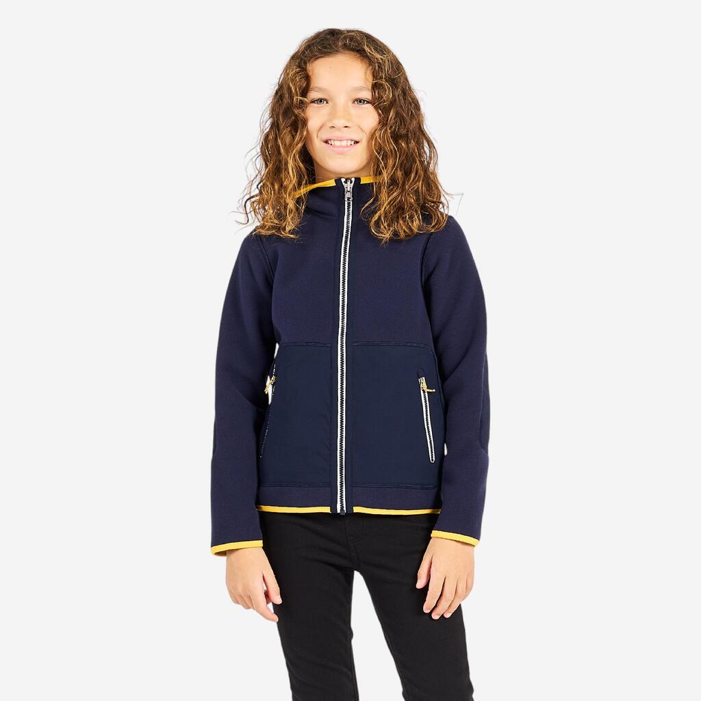 Veste polaire de voile, chaude et réversible, enfant, 500, bleu navy / moutarde