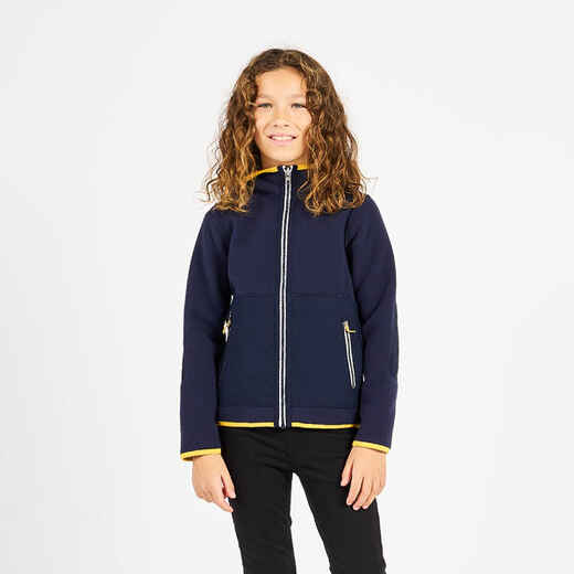 
      Veste polaire de voile, chaude et réversible, enfant, 500, bleu navy / jaune
  