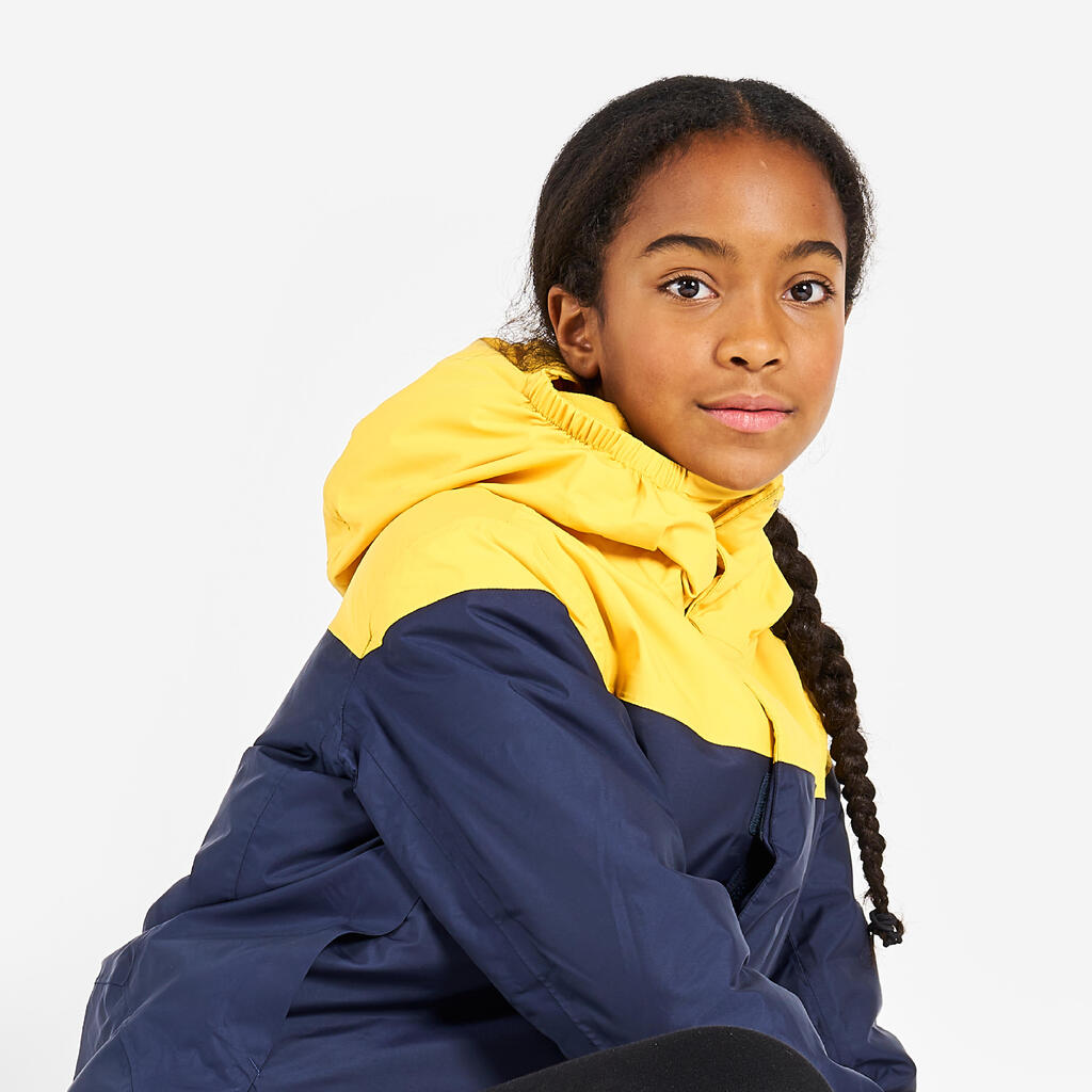 Kids’ sailing jacket, warm and waterproof, sailing 100, navy blue / yellow