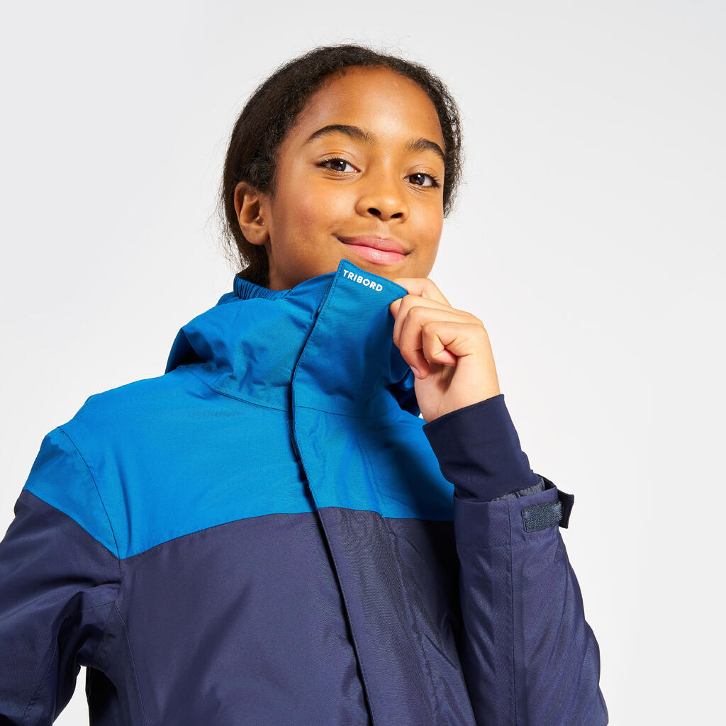 Kids’ sailing jacket, warm and waterproof, sailing 100, navy blue / yellow