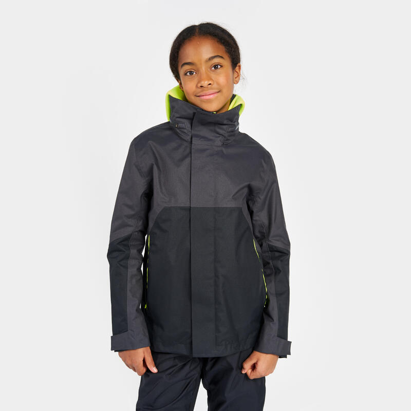 Chaqueta Vela Sailing 300 Niños Gris Oscuro Impermeable Cortavientos