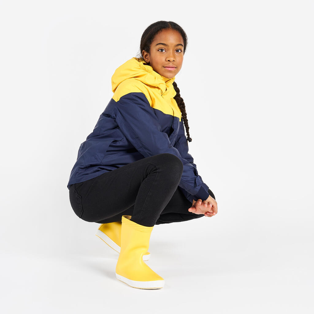 Kids’ sailing jacket, warm and waterproof, sailing 100, navy blue / yellow