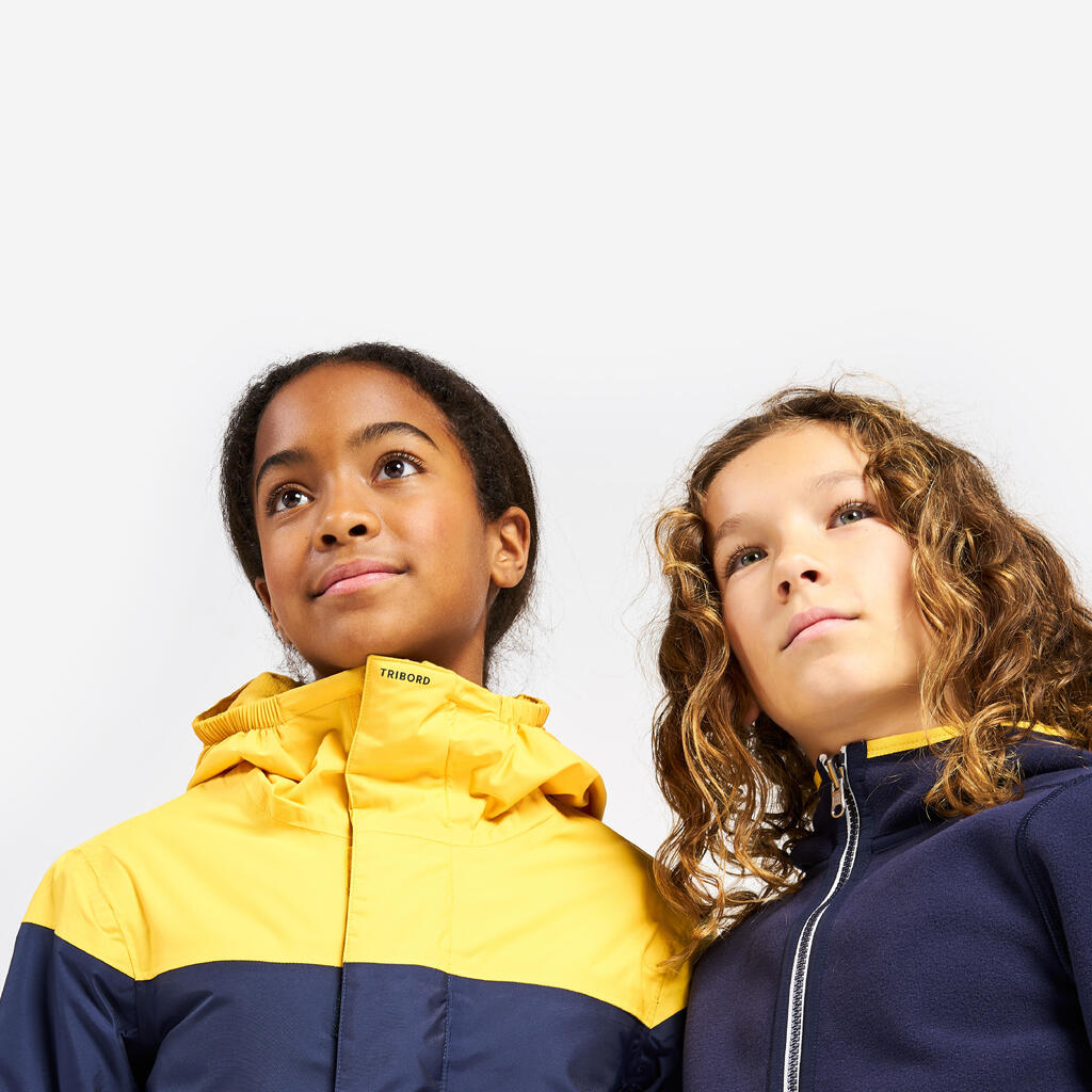 Kids’ sailing jacket, warm and waterproof, sailing 100, navy blue / yellow