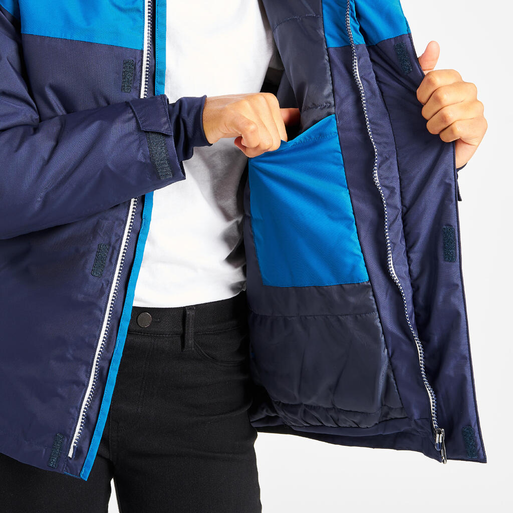 Kids’ sailing jacket, warm and waterproof, sailing 100, navy blue / yellow