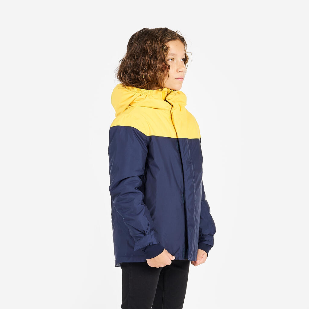 Kids’ sailing jacket, warm and waterproof, sailing 100, navy blue / yellow