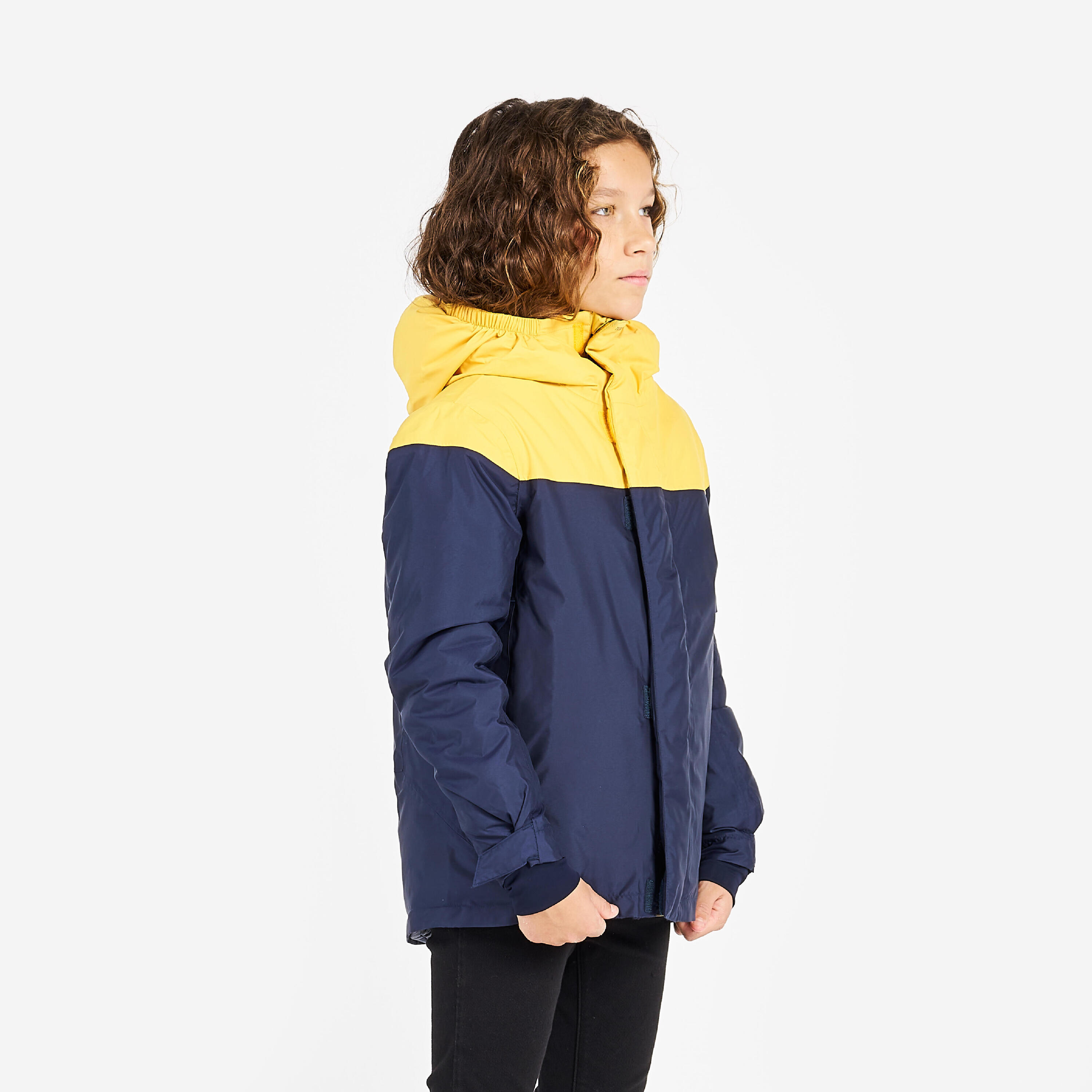 Chaqueta Vela Sailing 100 Niños Azul Marino-Amarillo Cálida Impermeable 4/10