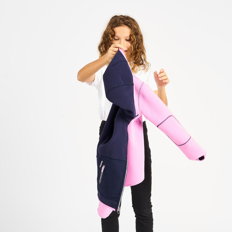 Veste polaire de voile, chaude et réversible, enfant, 500, bleu navy/rose