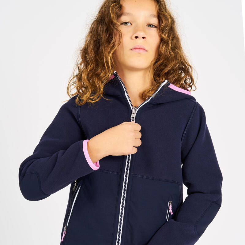 Veste polaire de voile, chaude et réversible, enfant, 500, bleu navy/rose