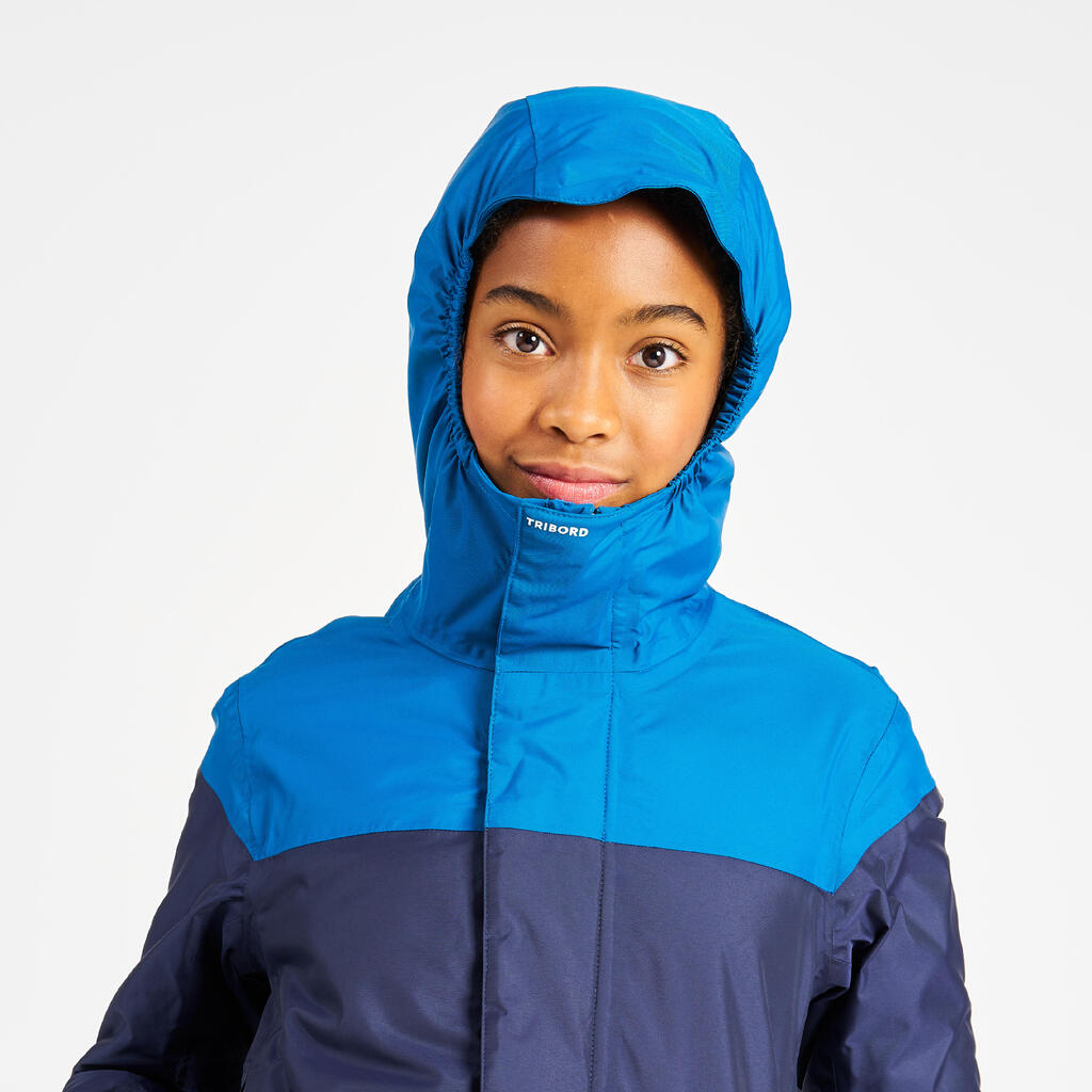 Kids’ sailing jacket, warm and waterproof, sailing 100, navy blue / yellow