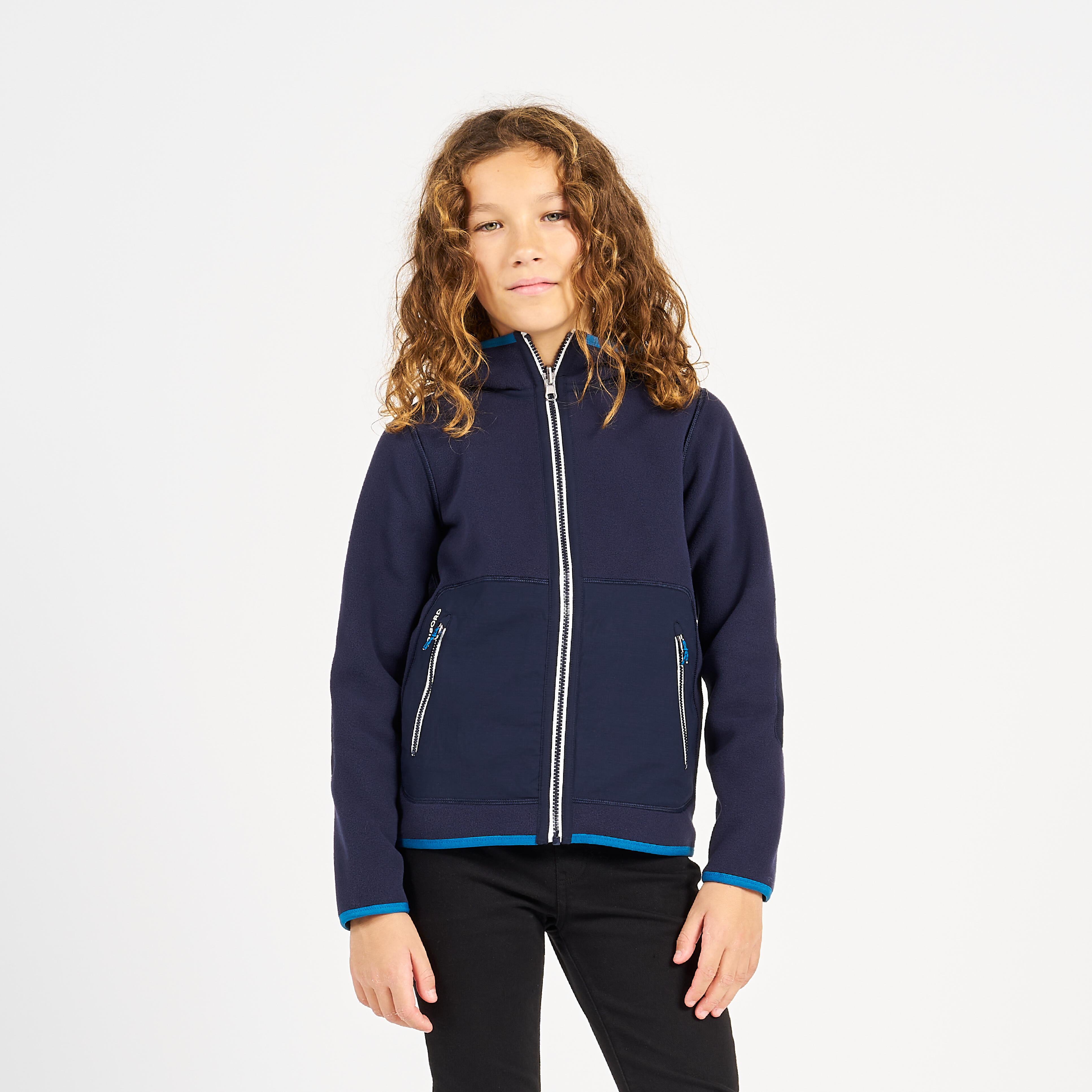 Sailing fleece jacket, warm and reversible, child, 500, navy blue/blue