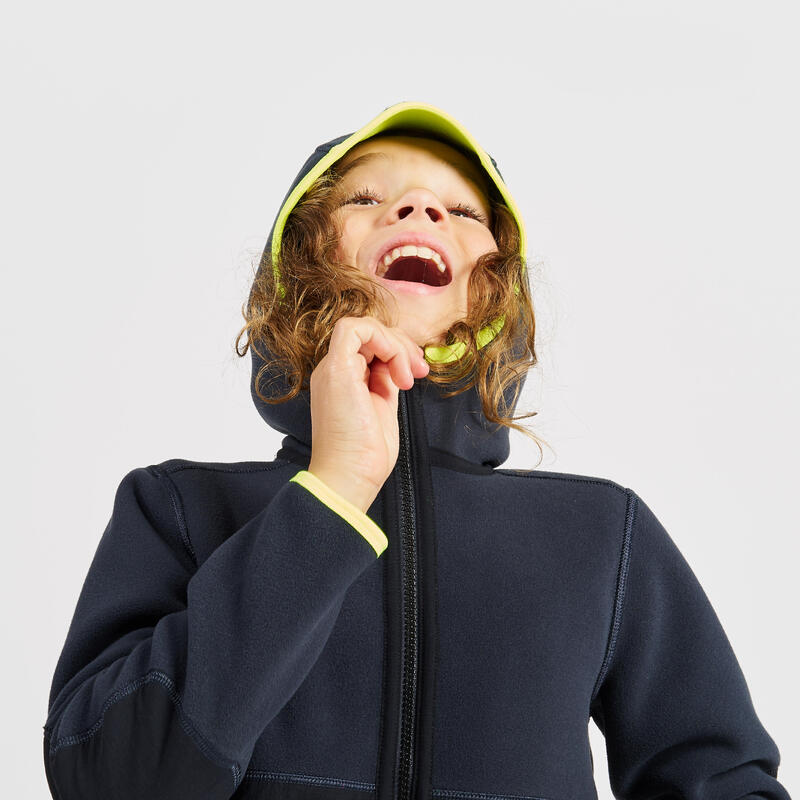 Veste polaire de voile, chaude et réversible, enfant, 500, gris/jaune fluo