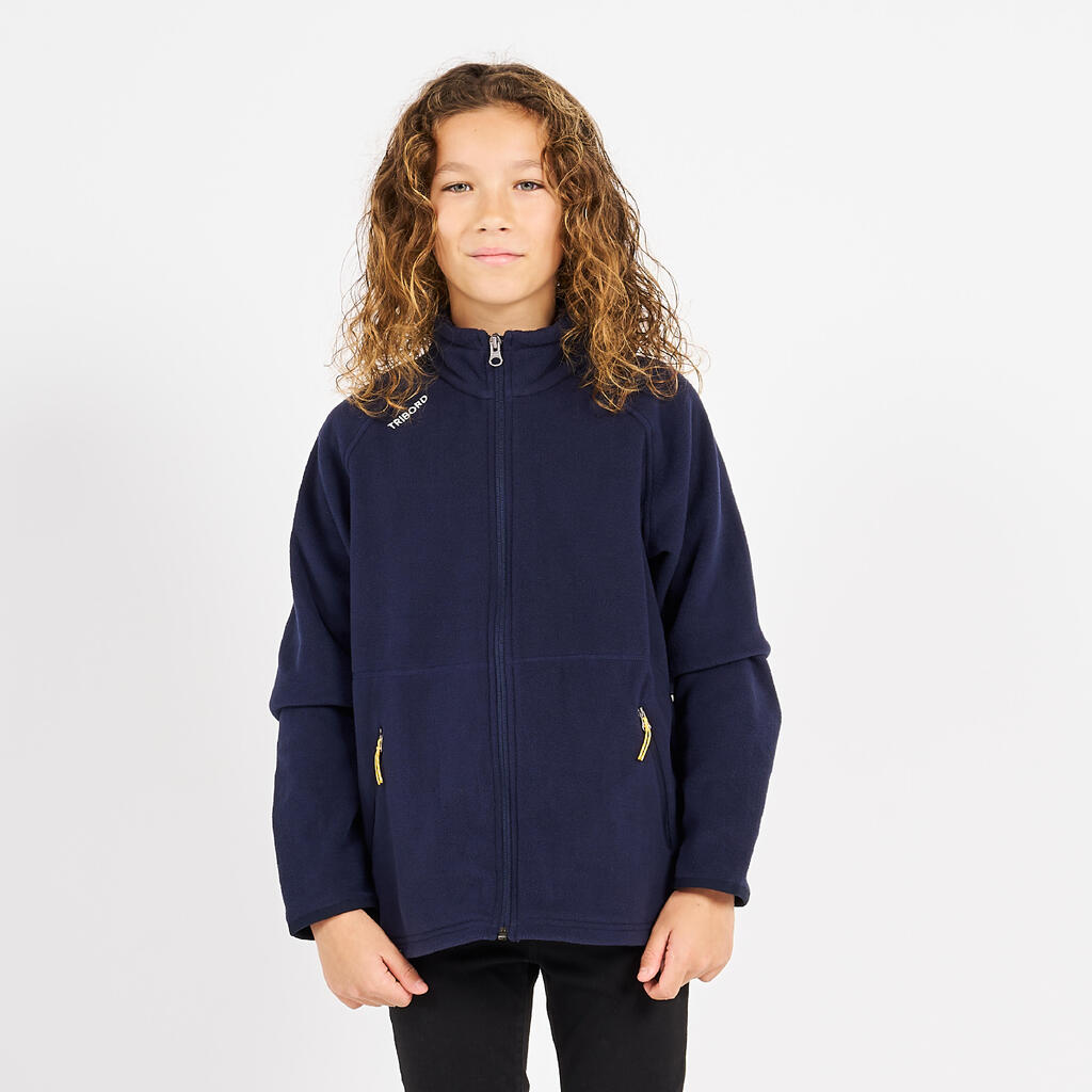 Kids’ warm sailing fleece jacket 100 blue black