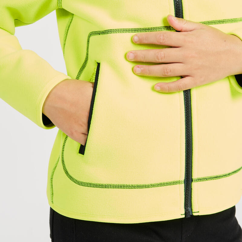Casaco polar de vela quente e reversível Criança 500 cinzento/amarelo fluo
