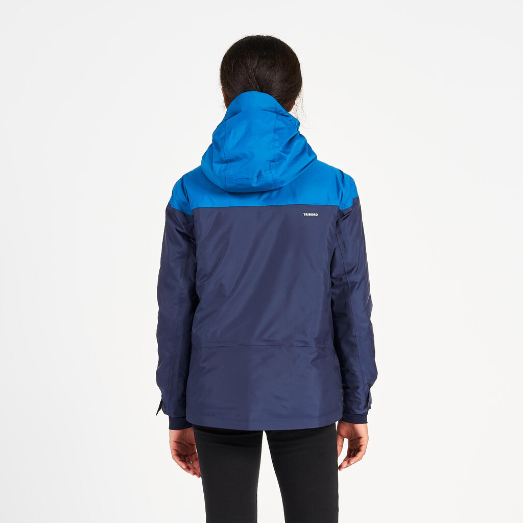 Kids’ sailing jacket, warm and waterproof, sailing 100, navy blue / yellow