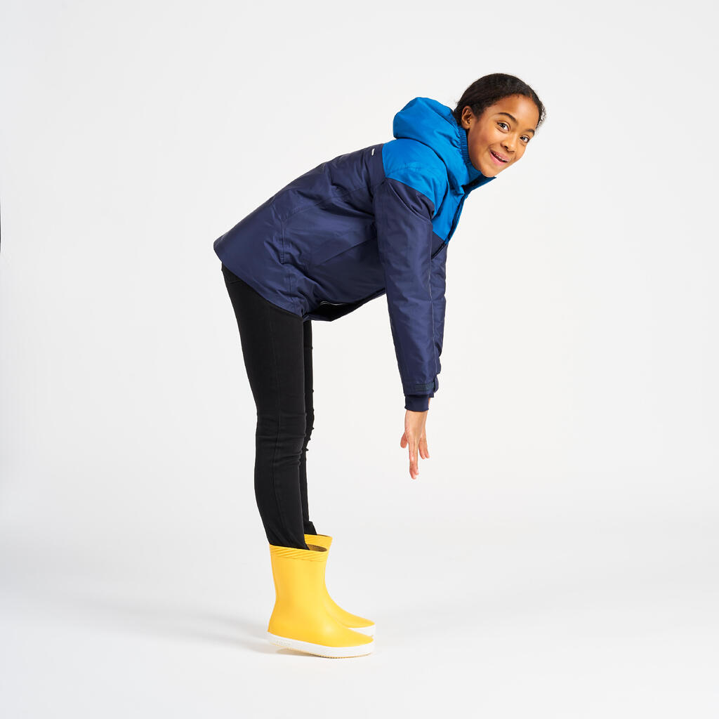 Kids’ sailing jacket, warm and waterproof, sailing 100, navy blue / yellow