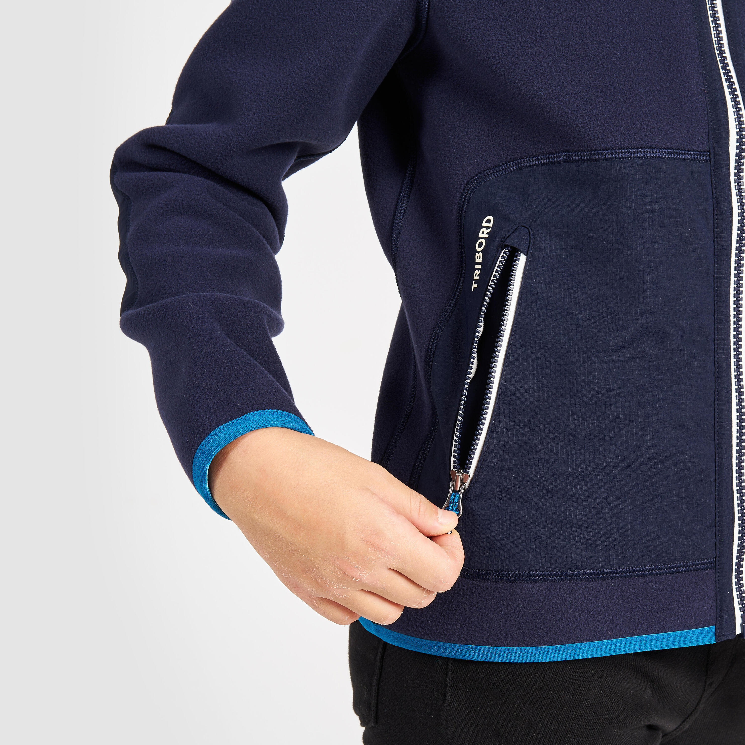 Kids’ fleece sailing jacket, warm and reversible, 500, navy blue / blue 6/9