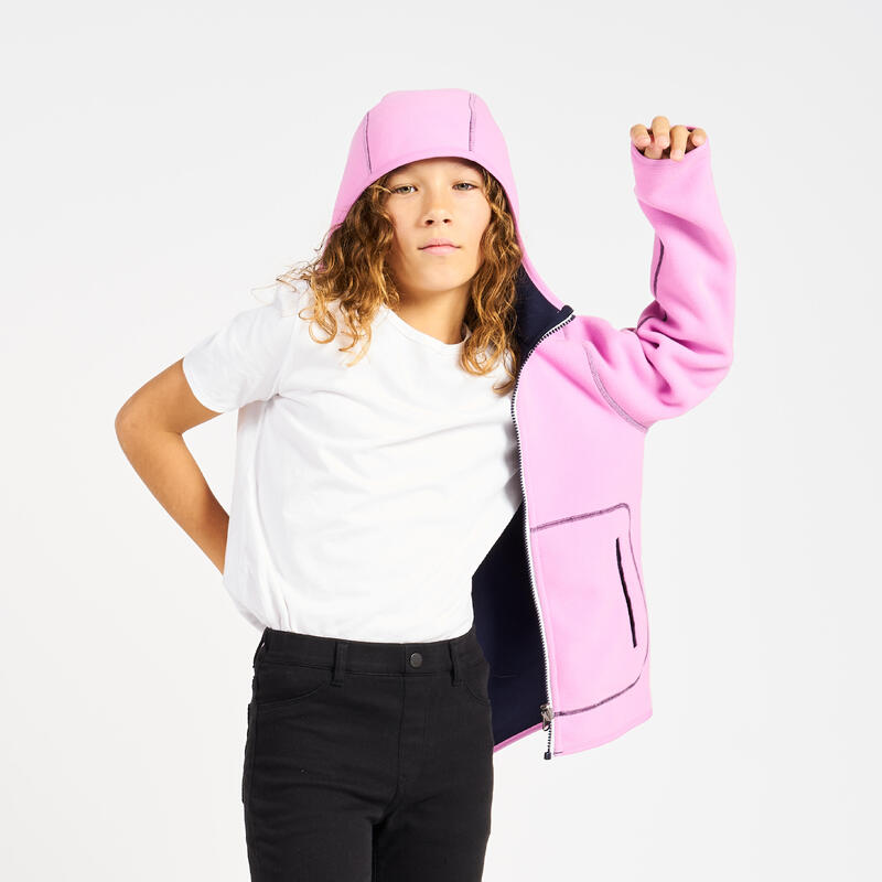 Veste polaire de voile, chaude et réversible, enfant, 500, bleu navy/rose