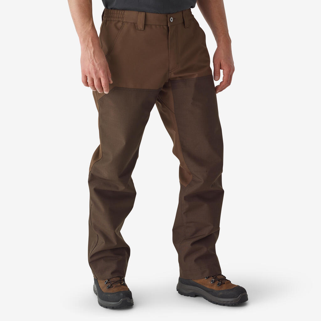 Hunting reinforced waterproof trousers woodland 500 two-tone/brown