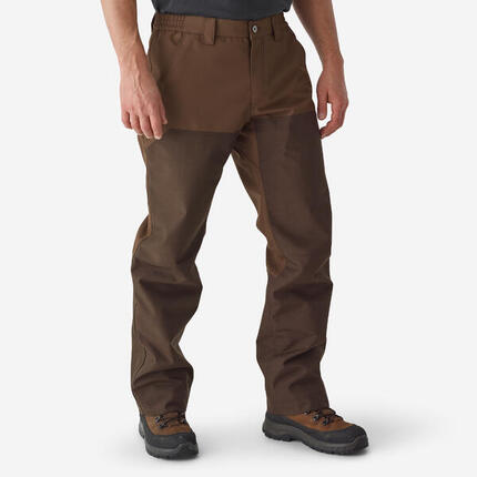 PANTALON DE CHASSE RENFORCE IMPERMEABLE BOIS 500 ORANGE/MARRON