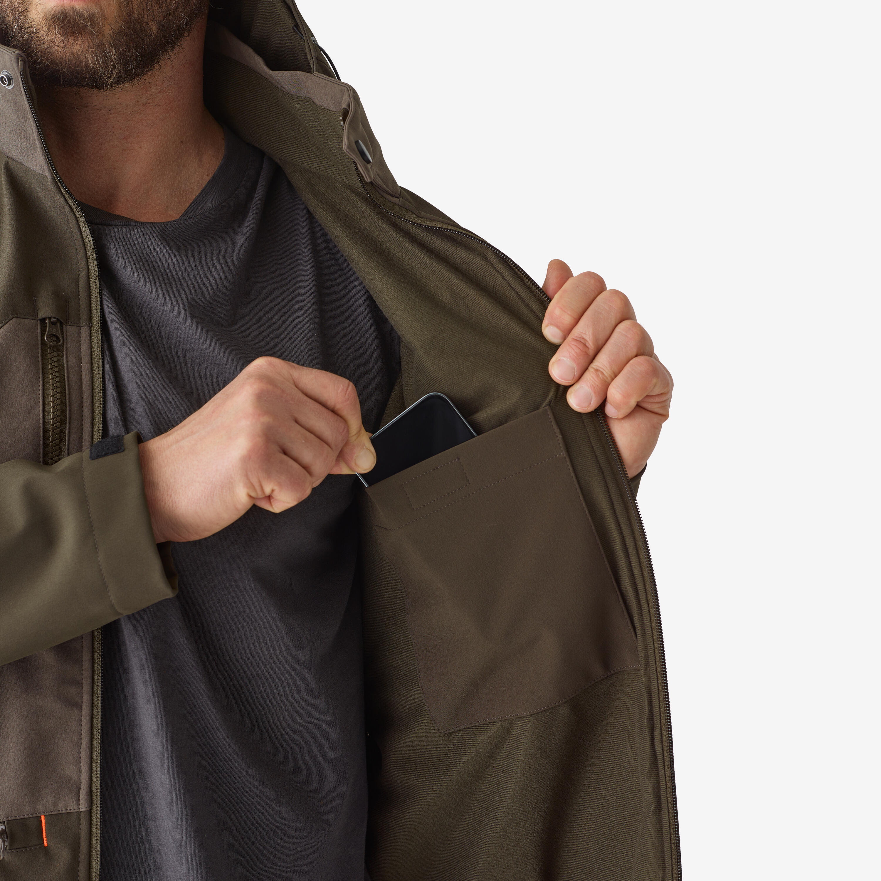 Manteau de chasse coquille souple homme, 500 9/14