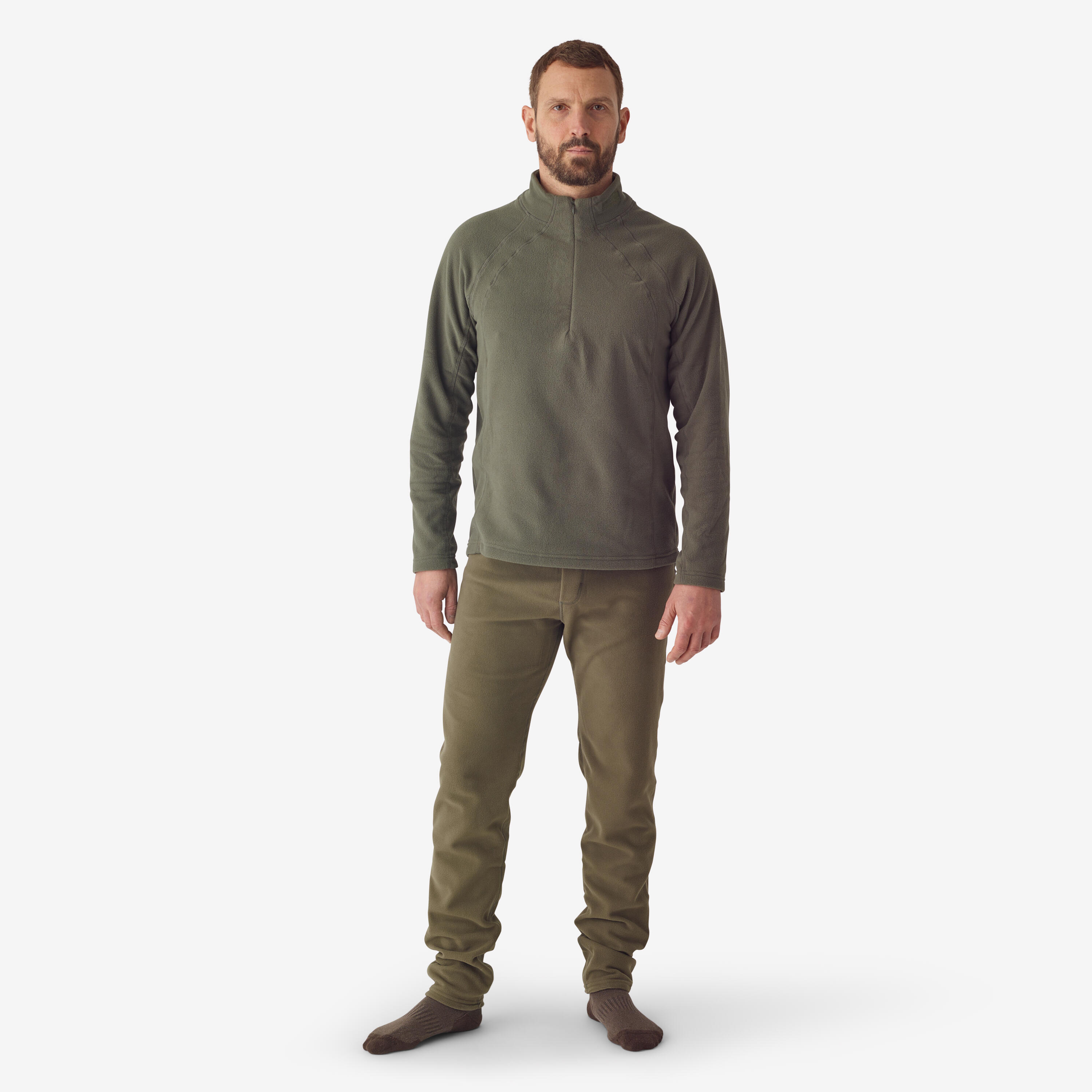 Base Layer Fleece Pants - 100 Green - Dark ivy green - Solognac - Decathlon
