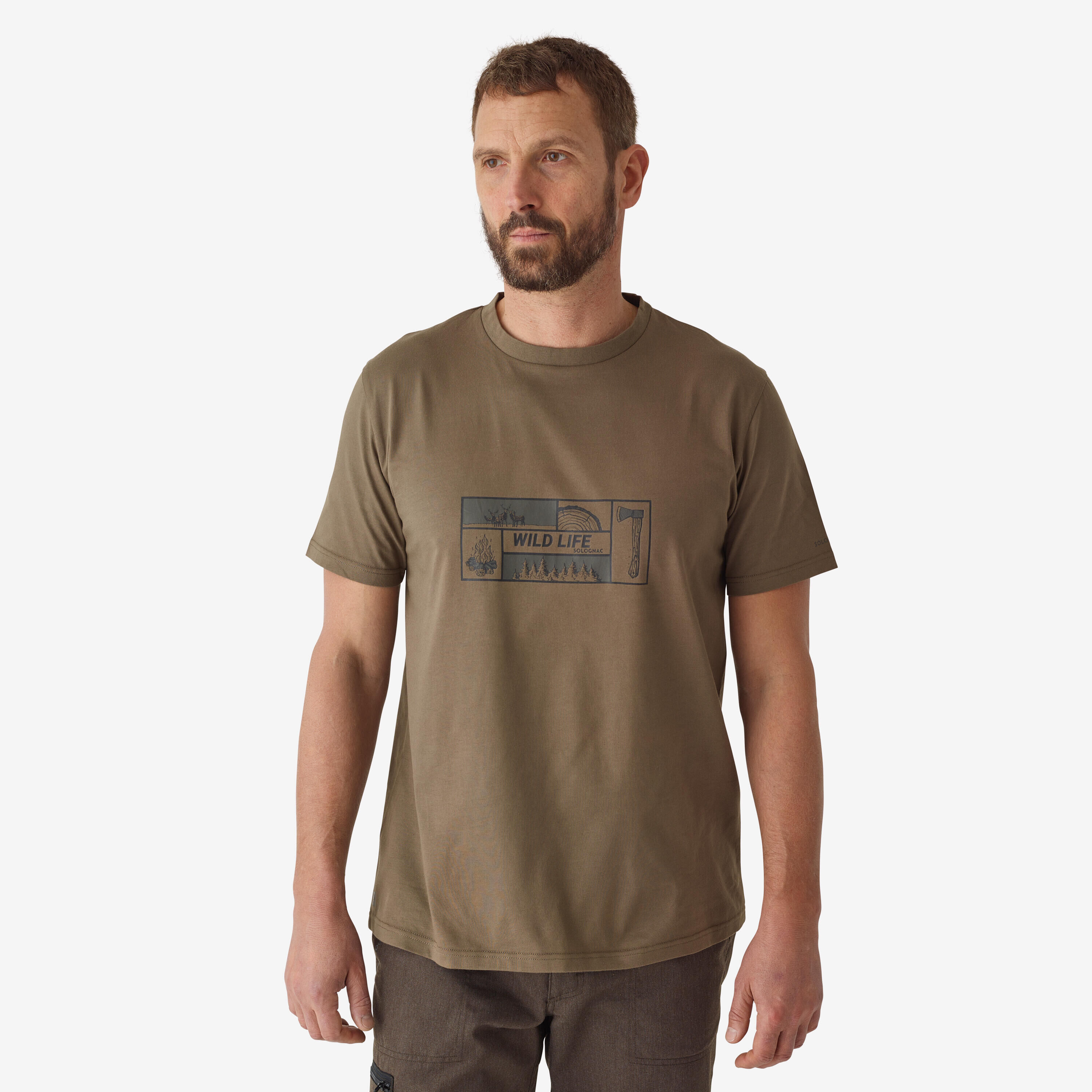 SOLOGNAC Short-sleeved cotton T-shirt 100 with WILDLIFE LOGO