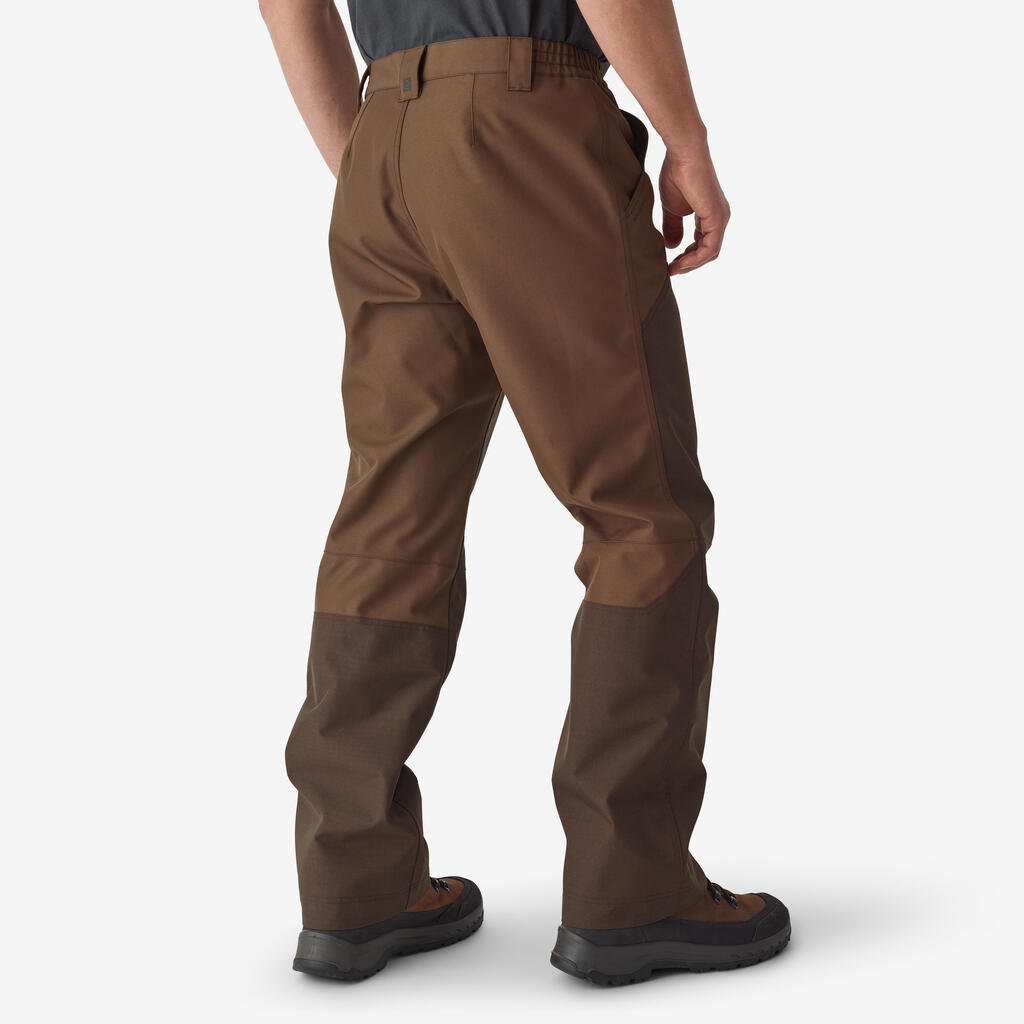 Braon vodootporne pantalone s ojačanjima za lov WOODLAND 500