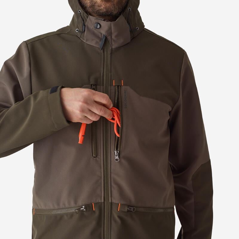 Chaqueta Caza Solognac 500 Softshell Hombre Cortaviento Perlante Marrón