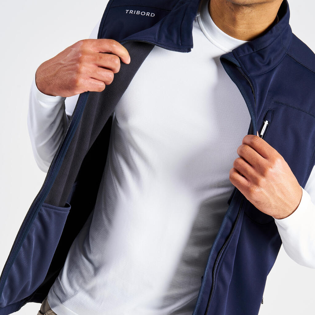 Men’s softshell sailing jacket, sleeveless and windproof, navy blue