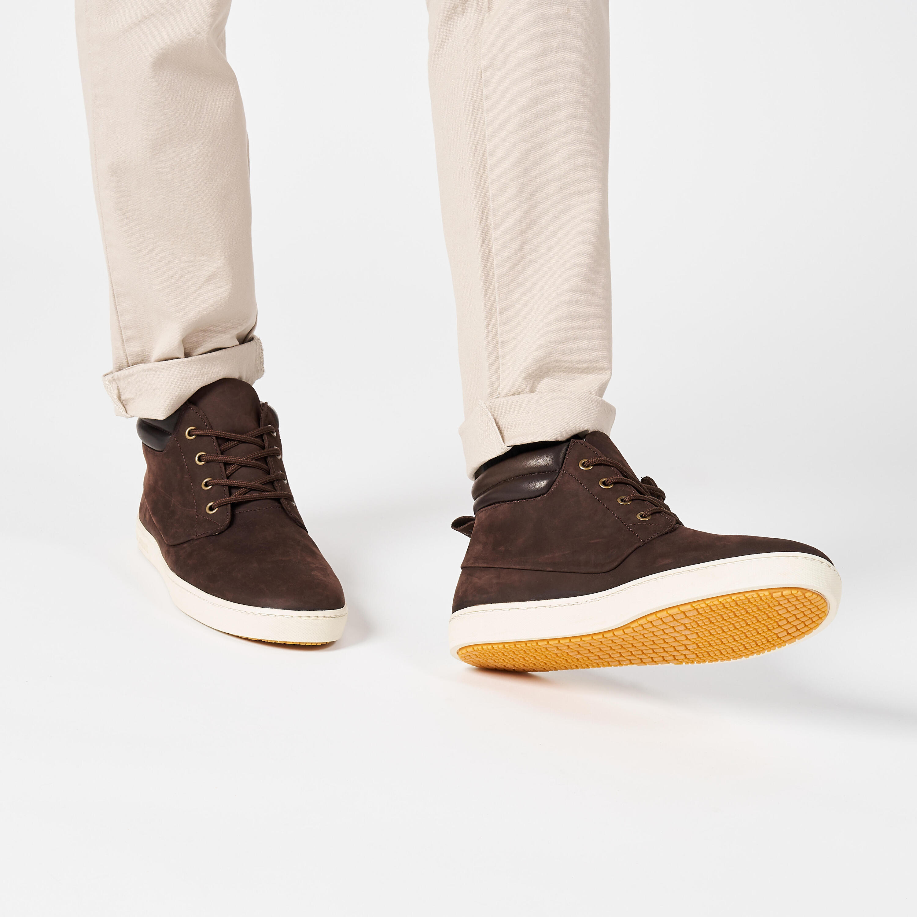 Chaussures bateau homme en cuir imperméable 500 marron foncé 3/10