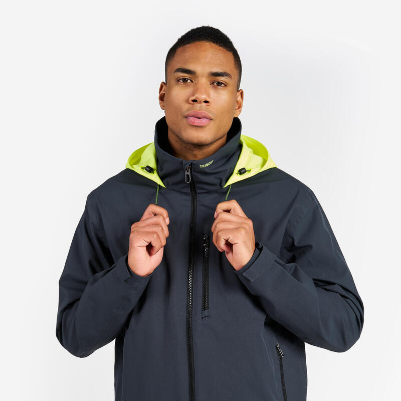Veste de voile imperméable coupe vent Homme - Sailing 500 gris capuche jaune