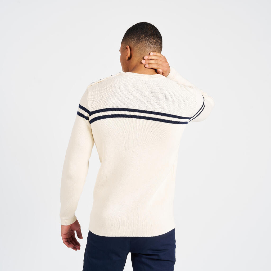 Pull marin tricoté homme, 100 beige rayé bleu navy