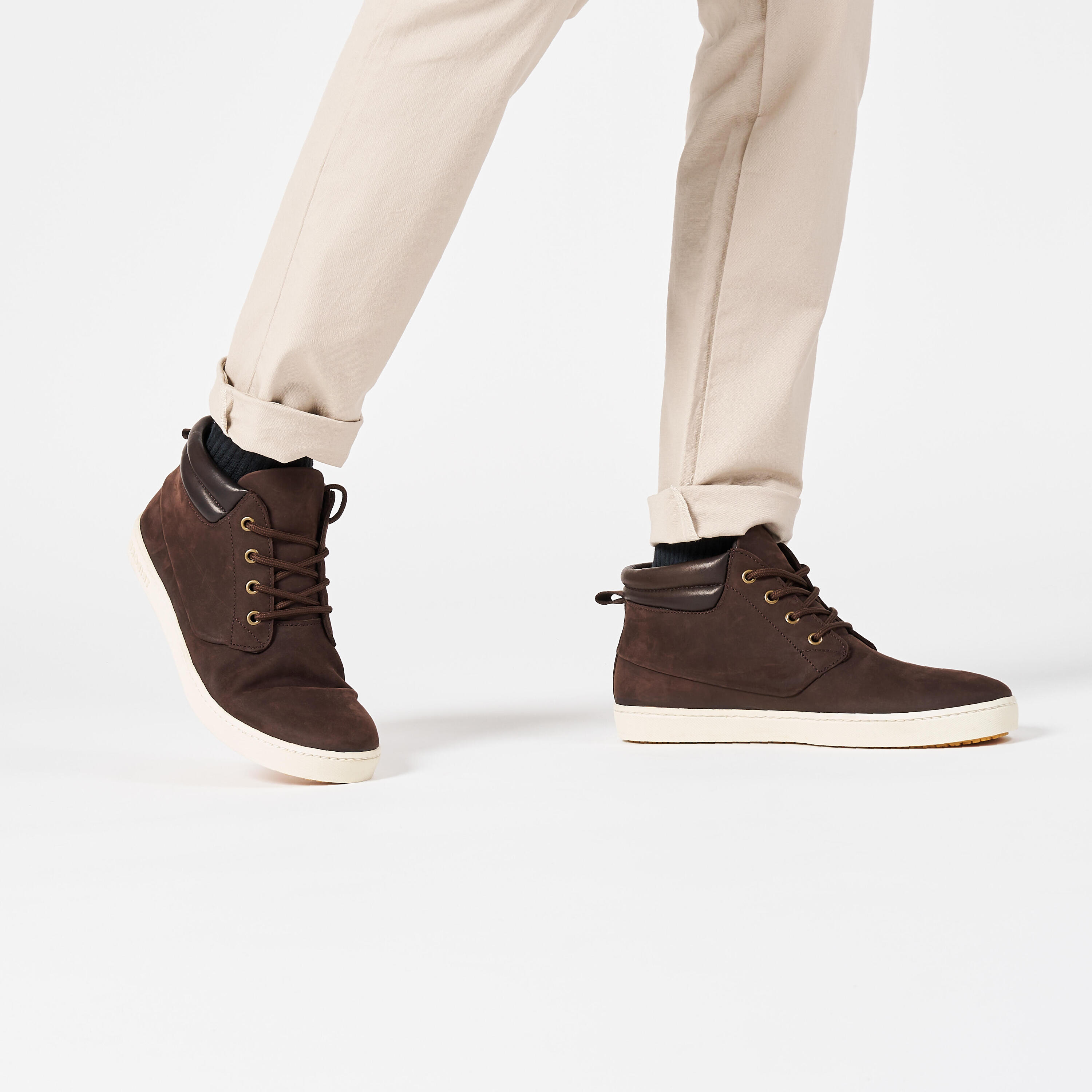 Chaussures bateau homme en cuir imperméable 500 marron foncé 2/10