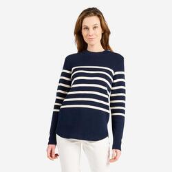 Pull marin tricoté Femme - 100 écru rayé navy