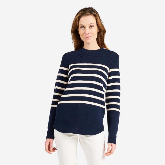 Segelpullover Damen gestrickt 100 marineblau/beige gestreift